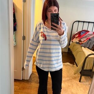 Crown & Ivy Blue & White Striped Long Sleeve Shirt with Lobster Patch size XL